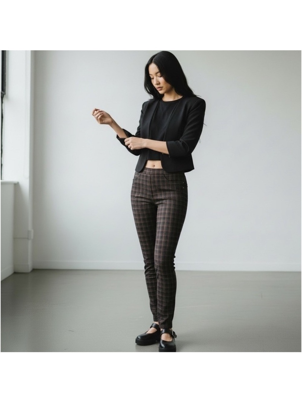 Anthropologie Brown Plaid Ankle Trousers, Size XS